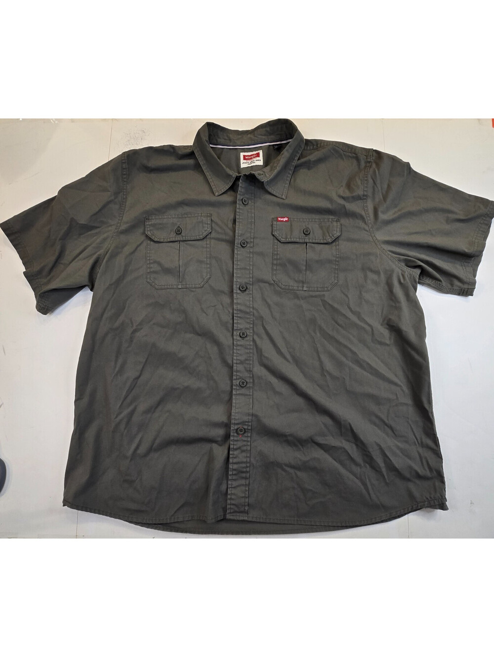 Wrangler Button Down Shirt Mens 2XL Olive Green Short Sleeve Utility Workwear